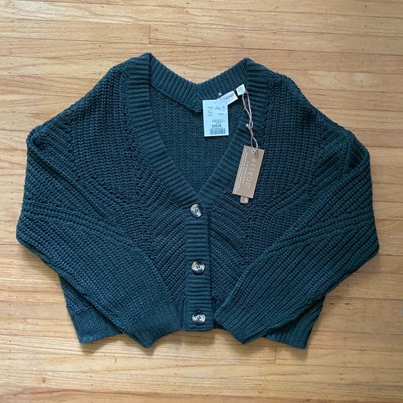 Retrod Conscious Button Up Crop Long Sleeve Knit Cardigan New With Tags - Picture 1 of 3